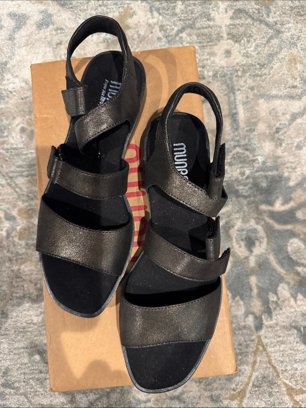 Munro Metallic Black Velcro Strap Sandals - Picture 2 of 6
